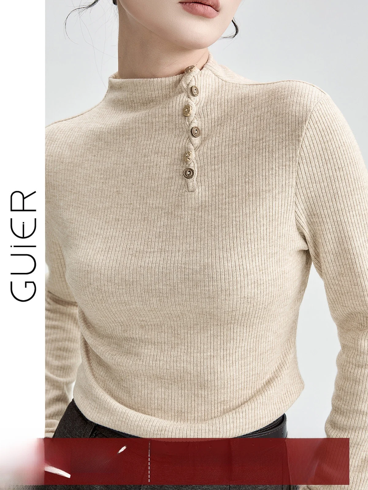 

Guier Women's Slim Fit Knitted Base Layer Top f High Collar Side Buttoned oulder Level irt Autumn New Sle P0049