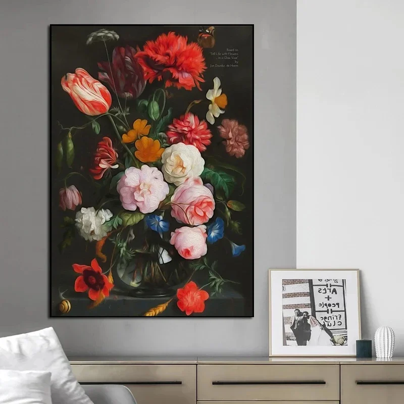 أوروبا الكلاسيكية خمر زهرة حائط لوح رسم ديكور لا تزال الحياة مع الزهور في الزجاج زهرية الشمال ملصق فني طباعة الصورة #4
