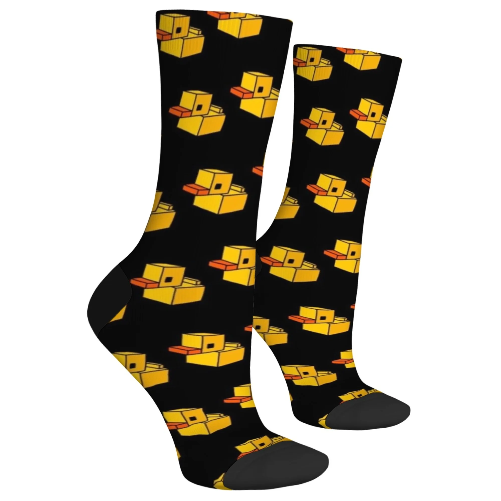 Novelty Harajuku Cartoon Building Block Duck Printed Casual Socks Comfortable Breathable Non-slip Men's Socks Retro Party Gift