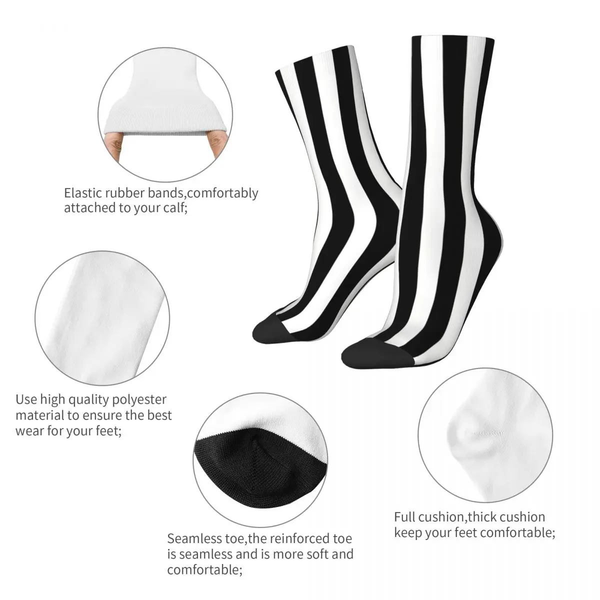 Vertical Stripes Black And White Stripe Socks Male Mens Women Winter Stockings Harajuku