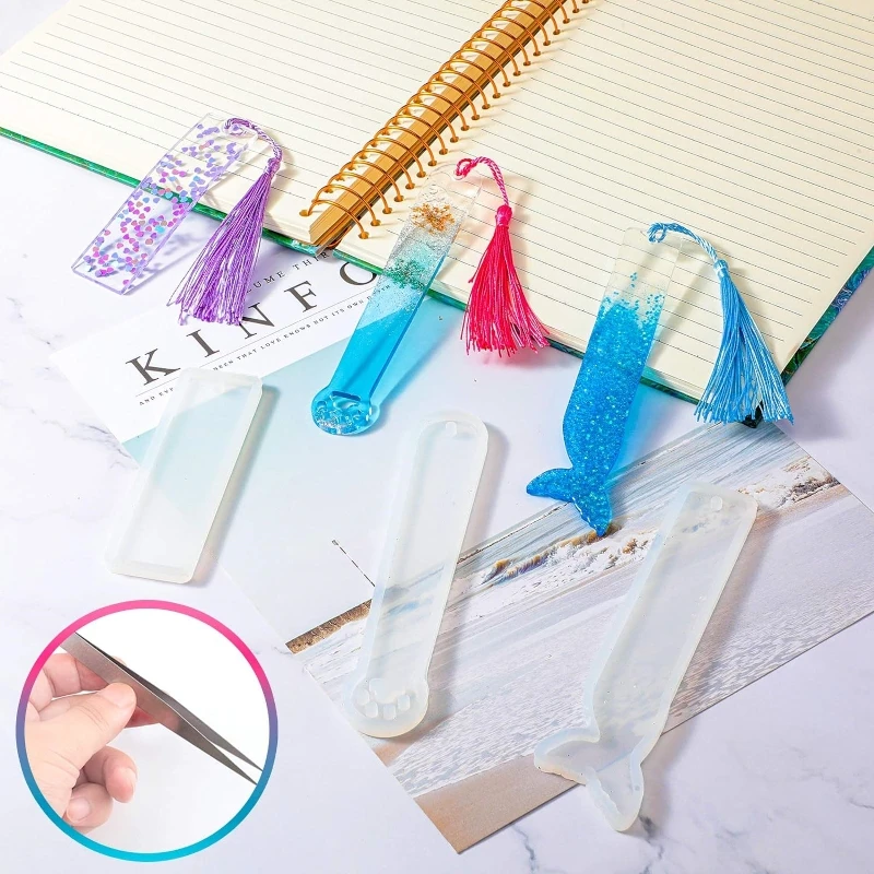 Marcapáginas rectangular de silicona para manualidades, molde transparente de resina epoxi para fabricación de joyas