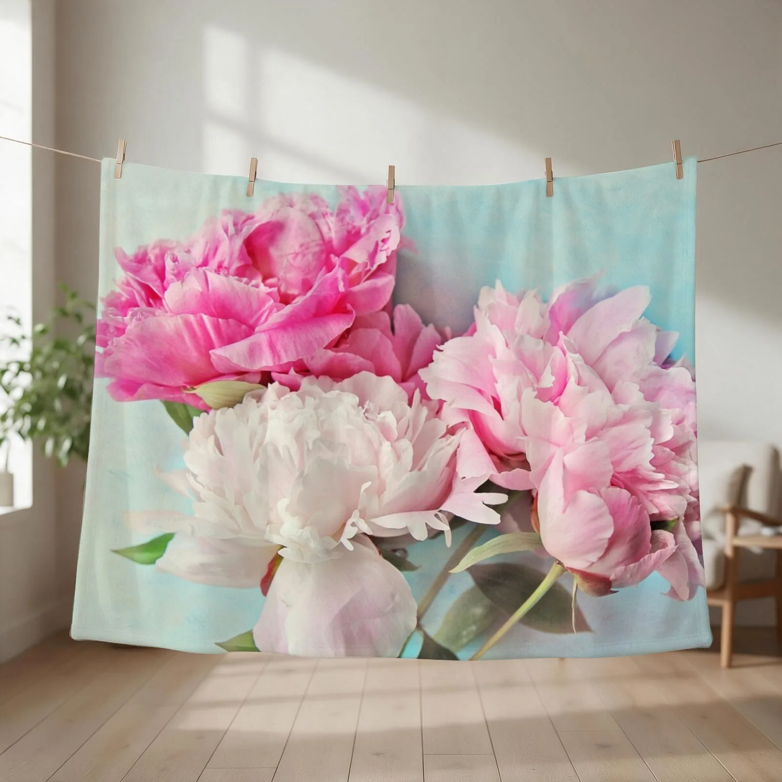 3 peonies Throw Blanket couch cozy soft plush fuzzy picnic outdoor blanket