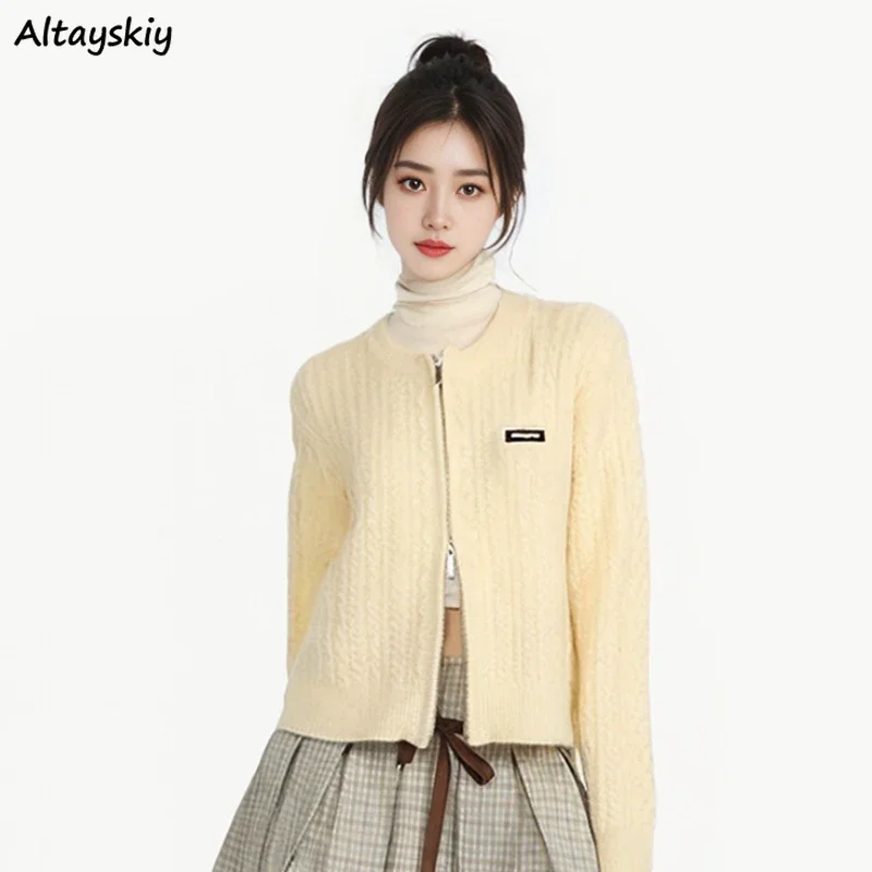 

Knitted Cardigan Women 3 Colors Soft Gentle Sweet Zipper Outwear Korean Fashion Daily All-match Classic Autumn Students Temper