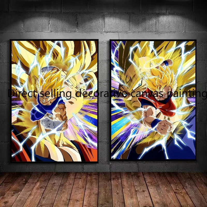 Lukisan kanvas antik Anime Super Saiyan Goku Gohan gambar seni dinding gambar bola naga dekorasi rumah kamar tidur Poster