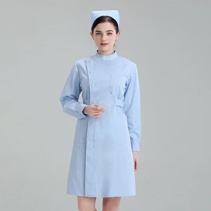 medical Uniforms Dress Robe White Women Nursing Scrubs Jacket Full Length SPA Beautician Veterinary Work Wear Uniform Doctor