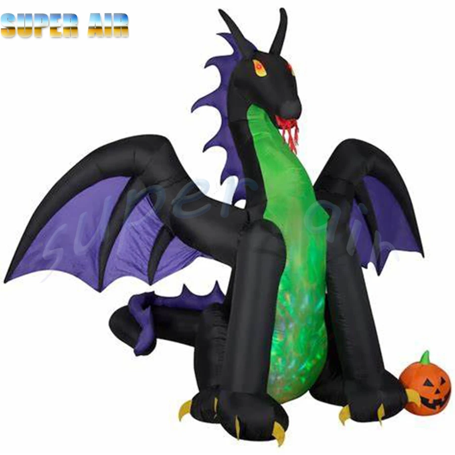 Grimy-dragón inflable de Halloween que respira fuego, soplador gratis, decoración de fiesta de Halloween