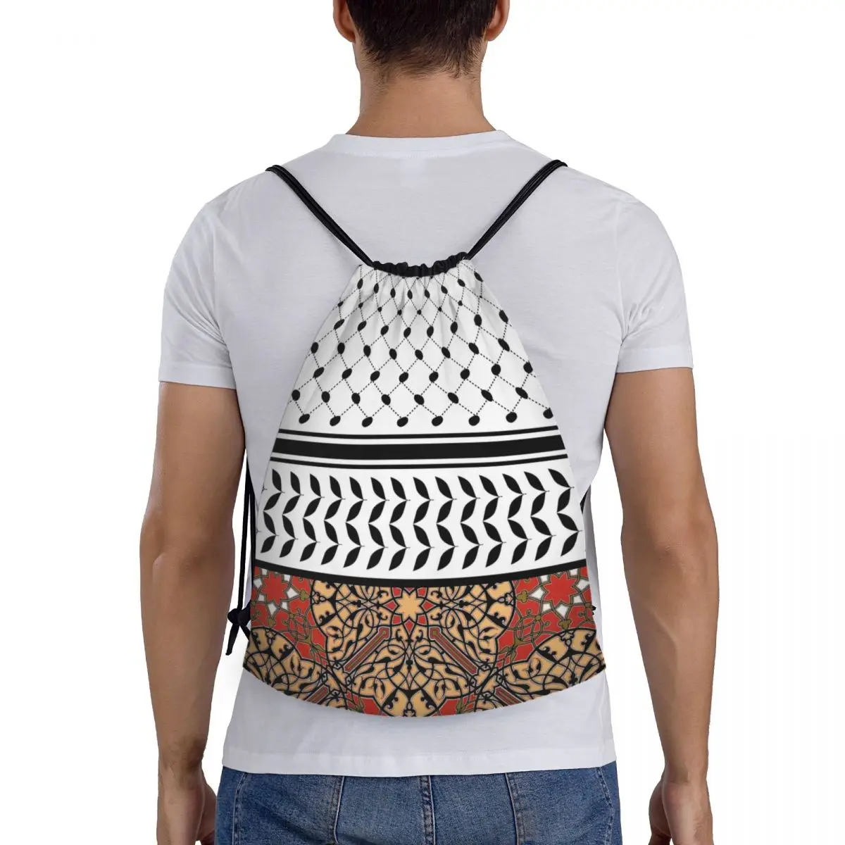 Palestine Palestinian Keffiyeh Drawstring Backpack Sports Gym Sackpack String Bag for Exercise