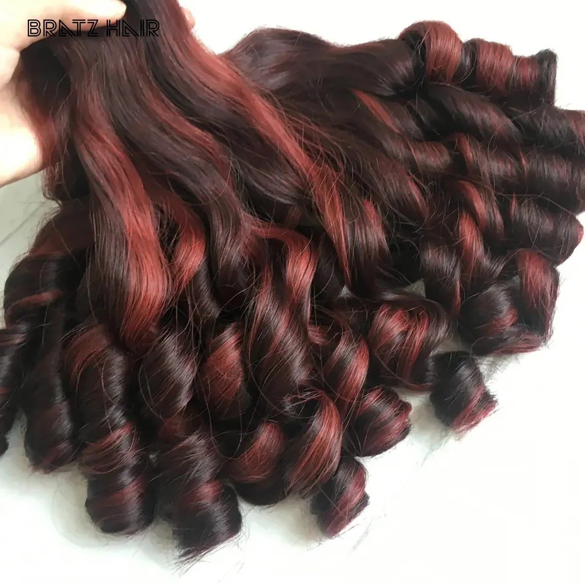 نطاط الأحمر تسليط الضوء على Funmi مجعد لا ذرف متشابكة إغلاق أمامي لصنع شعر مستعار سوبر مزدوج مسحوب 100 جرام تسليط الضوء على حزم