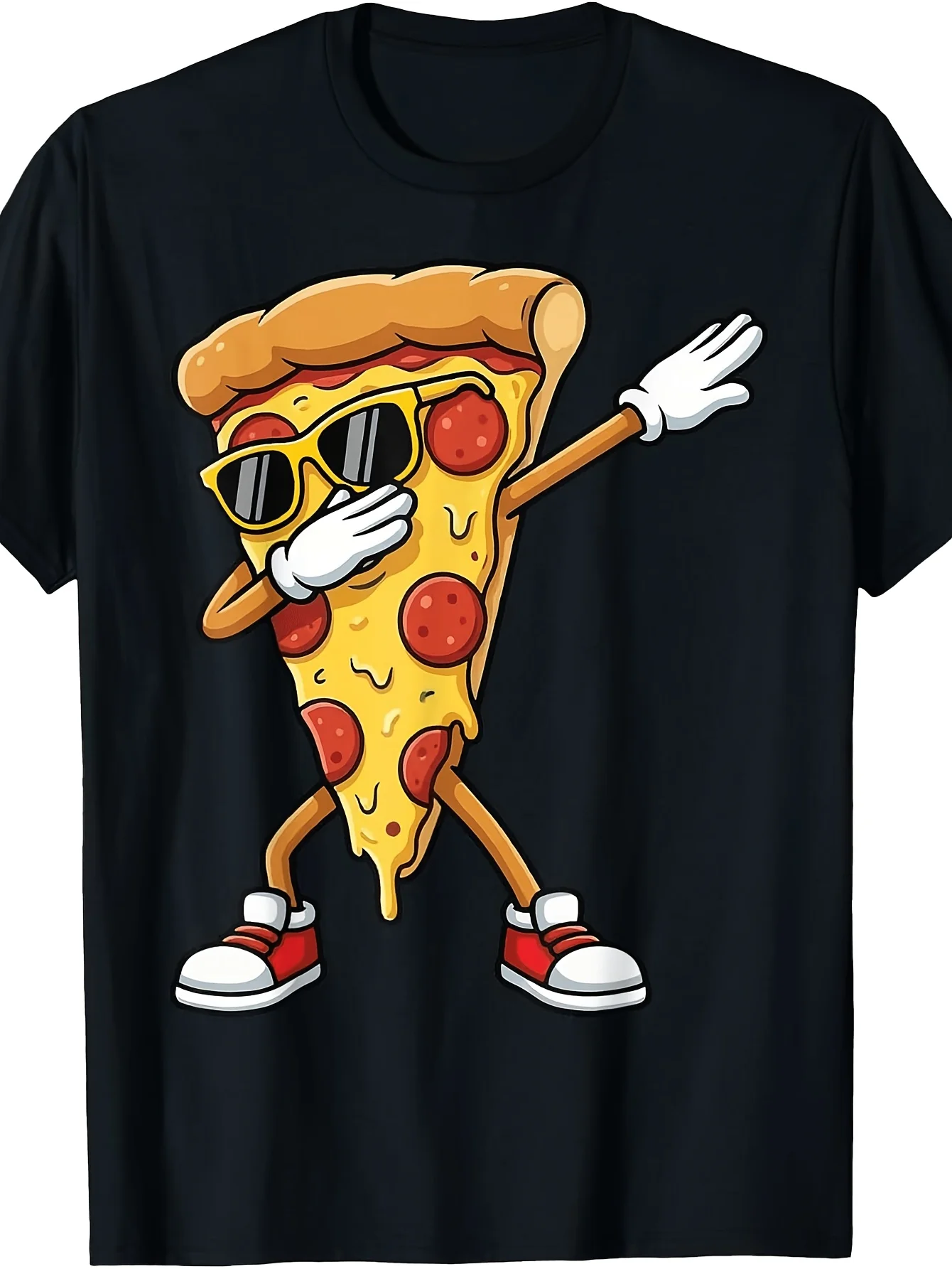 Vintage Pizza Slice T-Shirt - T-Shirt with Pizza Slice Gesture Pattern, Featuring Pizza Slice Design, Round Neck Casual Shirt, Suitable for All Seasons, Machine Washable Pizza Enthusiast Apparel, Perfect for Parties and Everyday Wear