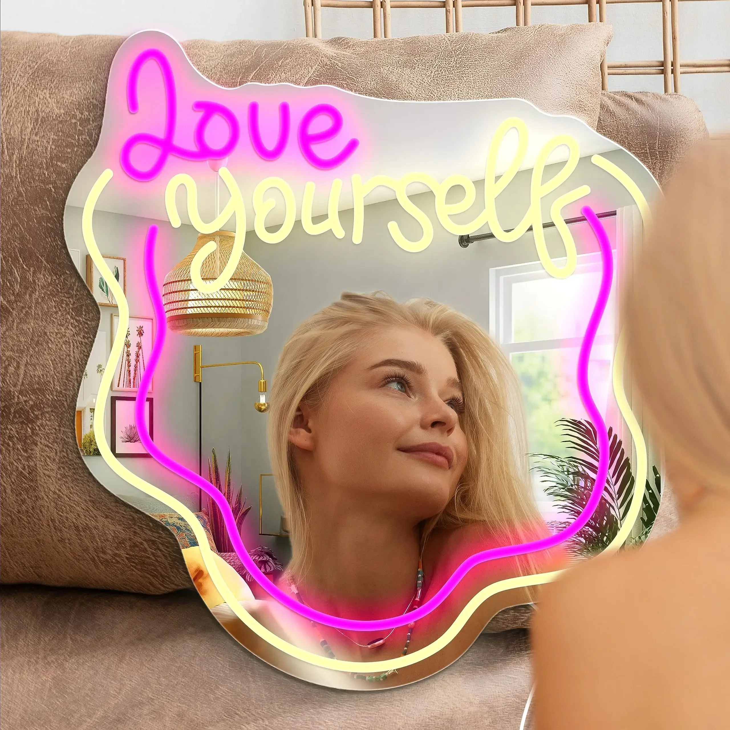 

Love Yourself Mirror Neon Sign Mirror, adjustable LED Mirror wall decoration, for girls room, dressing table, beauty shop
