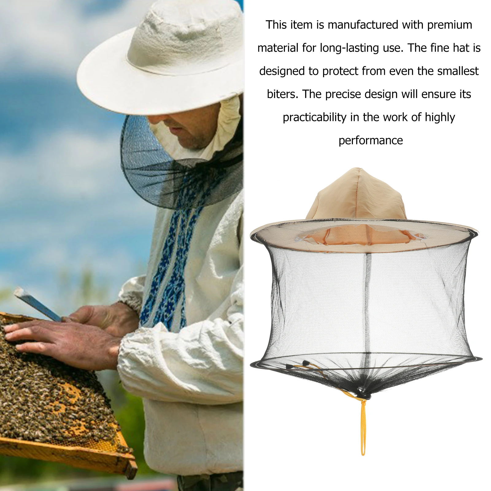 

1Pcs Bee Hat Beekeeping Protective Face Cover Prevention Hat Size Neck Shoulder Mesh Cap Breathable Lightweight