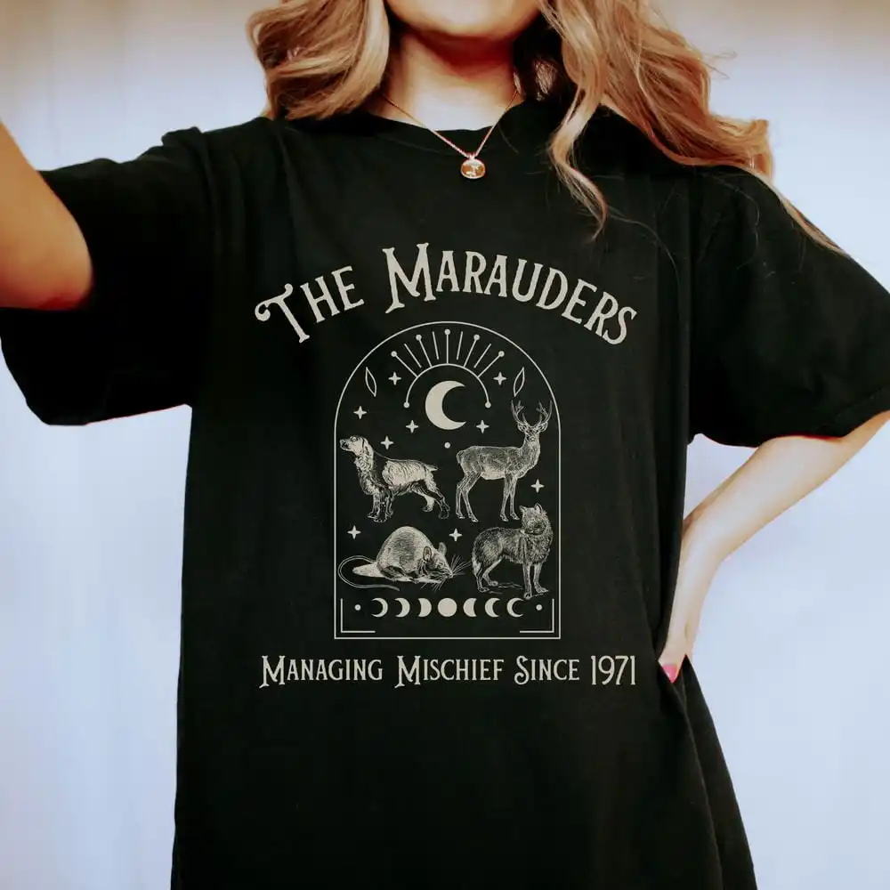 The Marauders Unisex Comfort Bookish Shirt Retro Wizard Booktok Merch Magic Shirt 100% Cotton Short Sleeve Shirt Y2K Streetwear