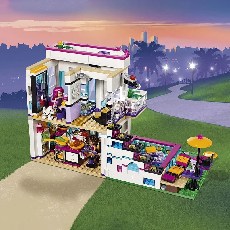 01046 New760pcs Pop Star House Building Friendship Bus Block Compatible 41135 Girls Figures Bricks Educational Toys For Children