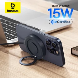 Baseus 15W Magnetic Wireless Charger Qi2 Certified Fast Charging Built-in Stand Phone Charger For iPhone 16 15 14 13 Pro Max