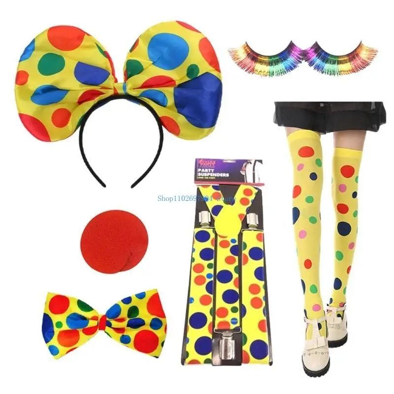 

N7YF Clown Cosplay Costumes Halloween Roleplay Outfit for Dance Party Clown Hat Nose