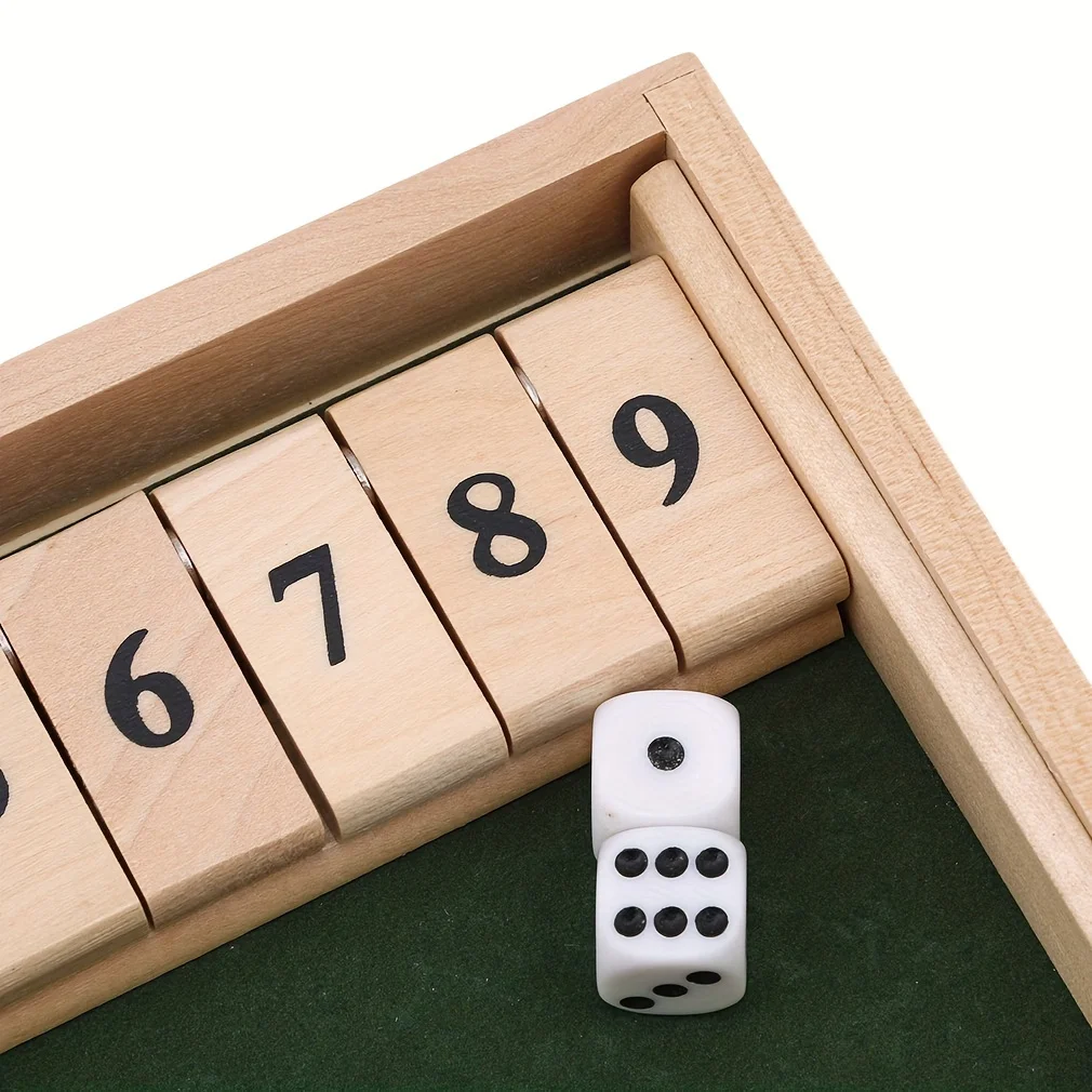 Wooden Shut The Box Numbers Dice Game Board With 2 Wooden Dices, Classic Tabletop Version Of The Popular English Pub Game