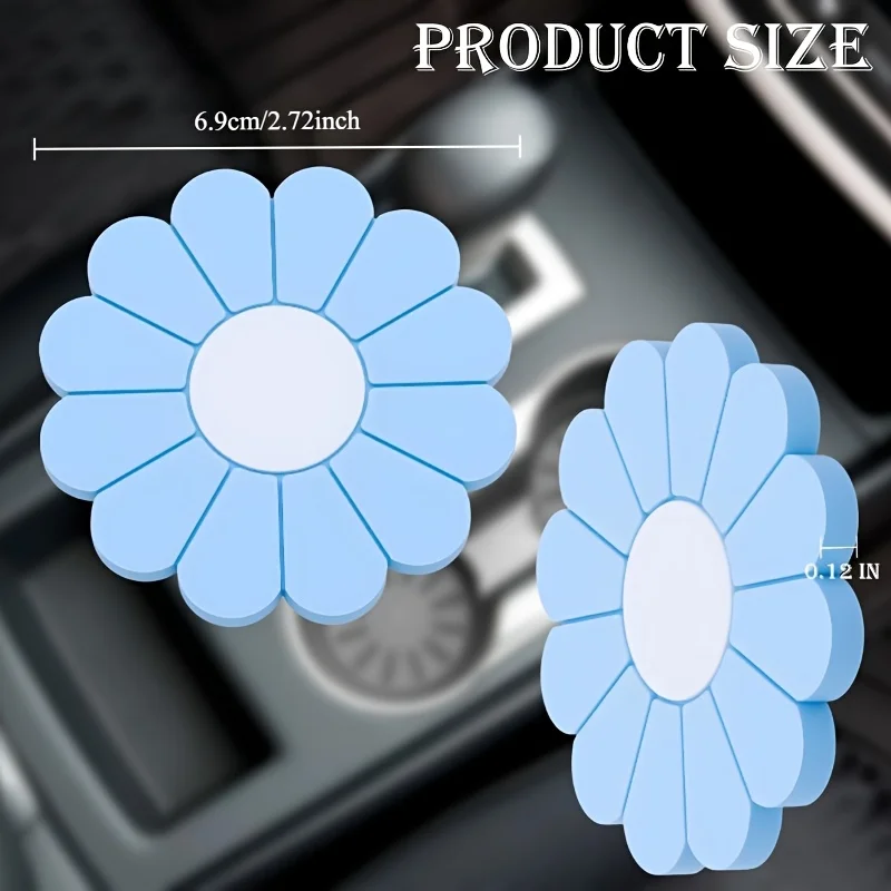 2PCS  Daisy Shape Car Cup Holder Coasters 2.75 Inch Non Slip Silicone Cup Holder Liner Universal