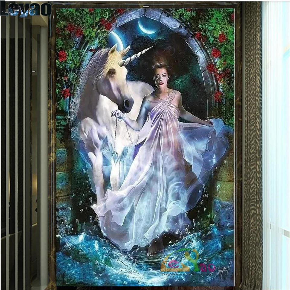 diy Diamond Painting fantasy Beauty and the Unicorn 5d Mosaic kits Embroidery Portrait Full Display diamond animals Home Decor