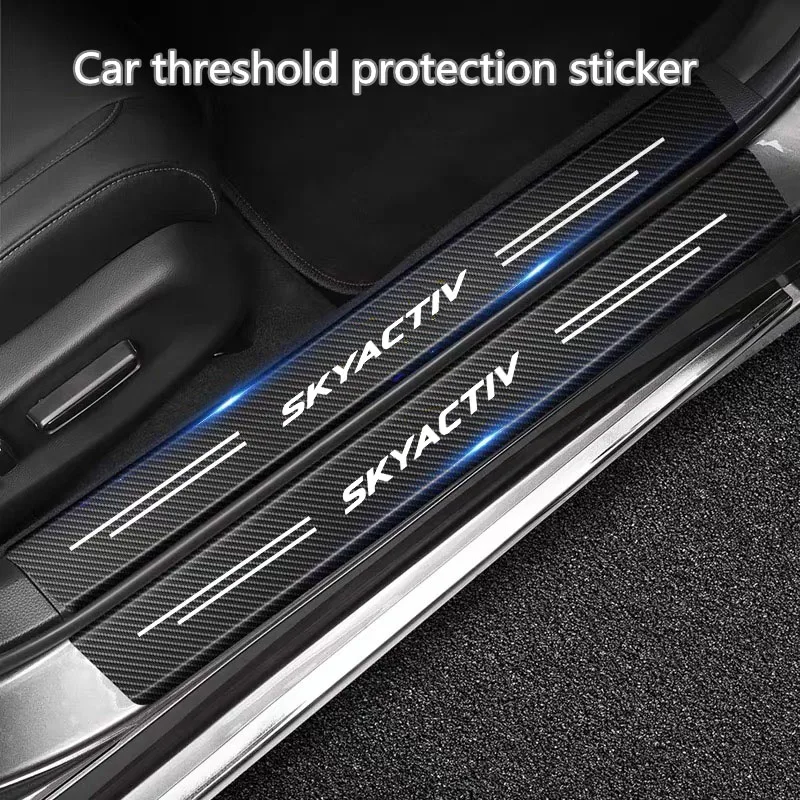 Carbon Fiber Car Threshold Protective Film Waterproof Car Sticker For Mazda Skyactiv Technology Logo 3 6 CX 5 CX3