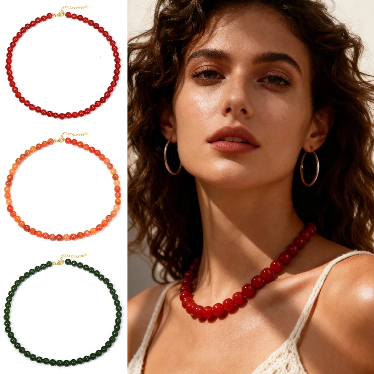

S925 Silver Natural Green Jade Carnelian Women Necklace Party Anniversary Gift Fashion Accessory Necklace Wholesale Dropshipping