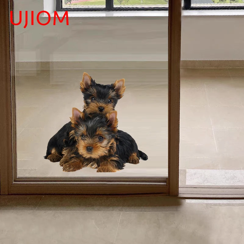UJIOM for Animal Yorkshire Terrier Puppy Wall Sticker Waterproof Vinyl Decal Living Kitchen Wardrobe Bathroom Personality Decor