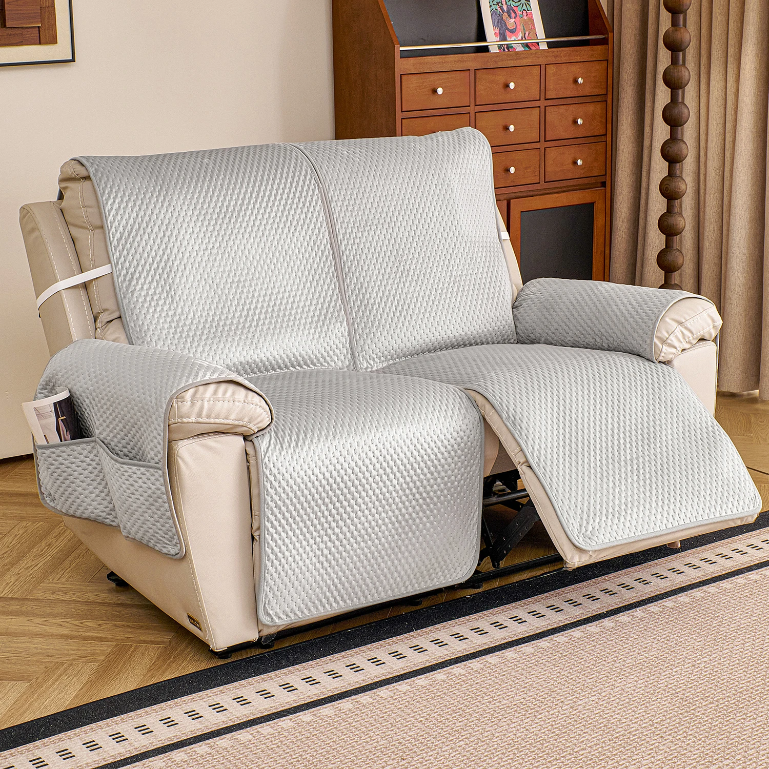 3/4/5 Modern Flannel Recliner Cushion Cover, Non-Slip Machine Washable Split Design, Armrest Storage Pockets, Pet-Friendly Sofa Protector & Decoration, Fits Single/Double/Triple Sofas