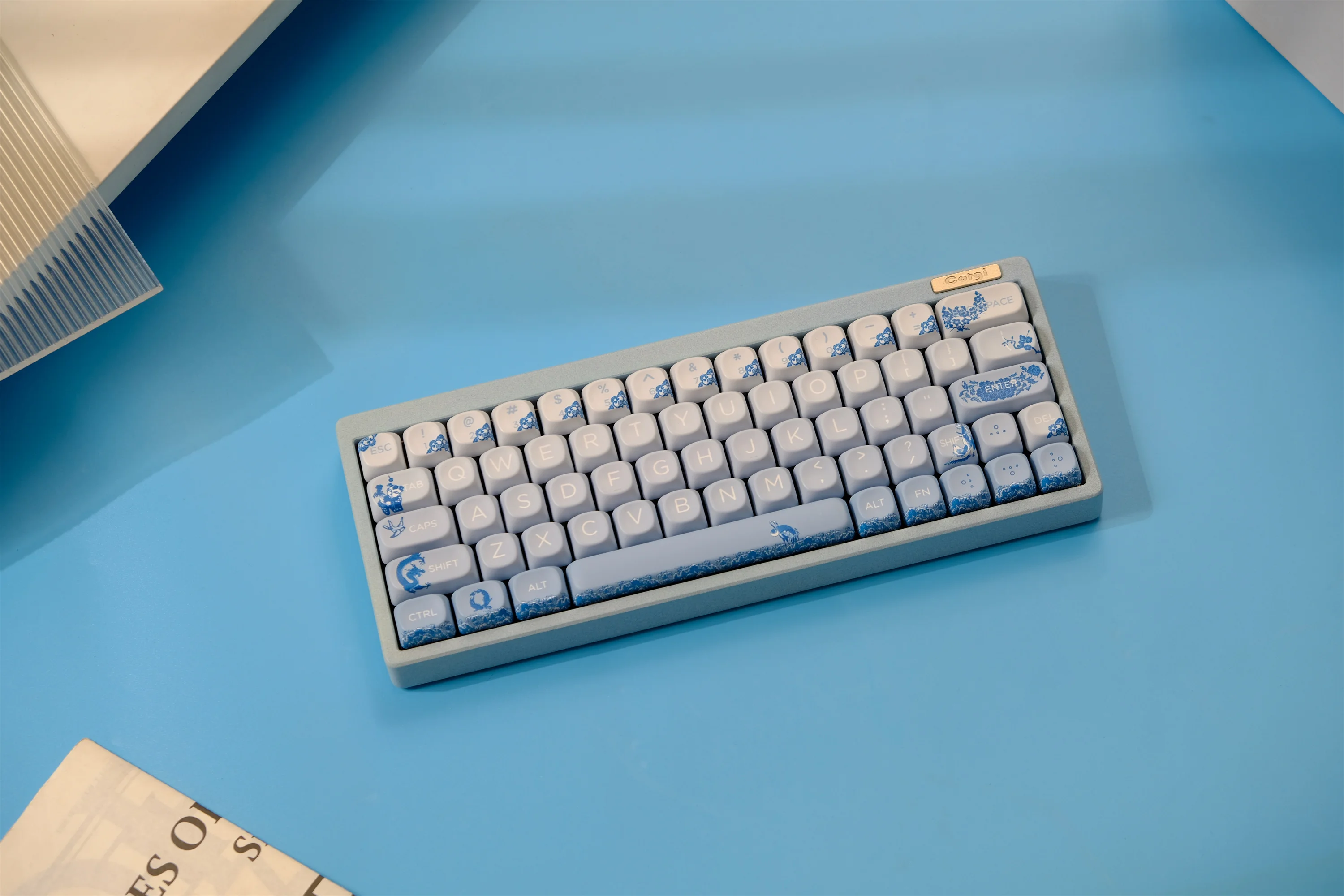 Blue White Porcelain Keycaps 132 Keys PBT Material MOA Profile DYE-SUB Personalized For MX Switch Alice Mechanical Keyboard