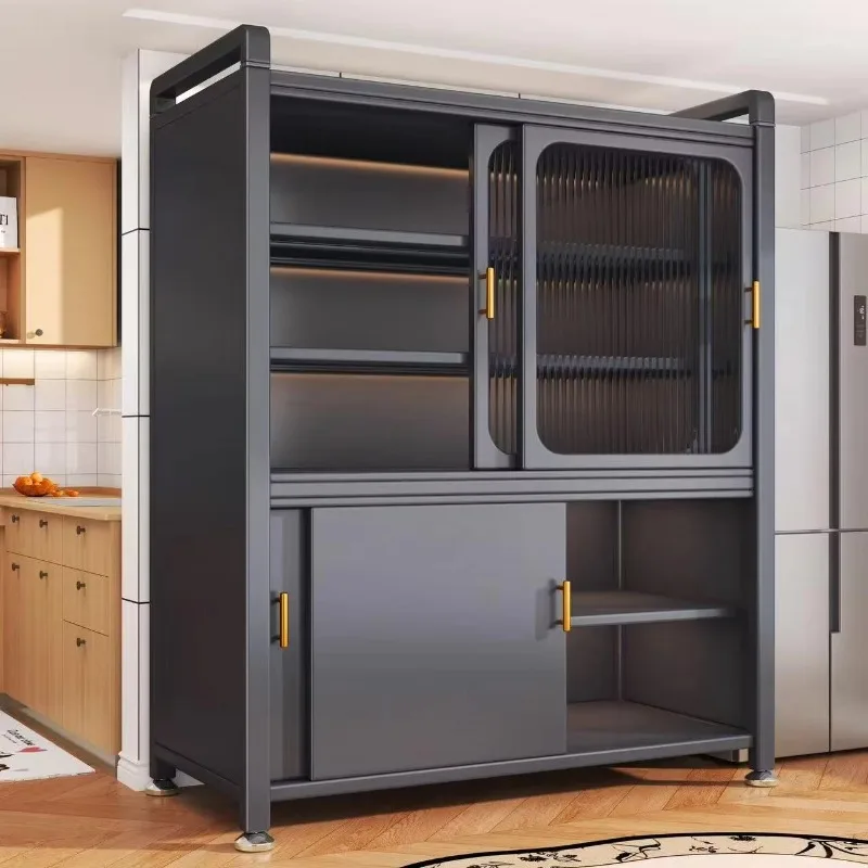 6-layer Sliding Door Large-capacity Storage Cabinet Adjustable Small Appliance Organizer Rack for Kitchen Furniture