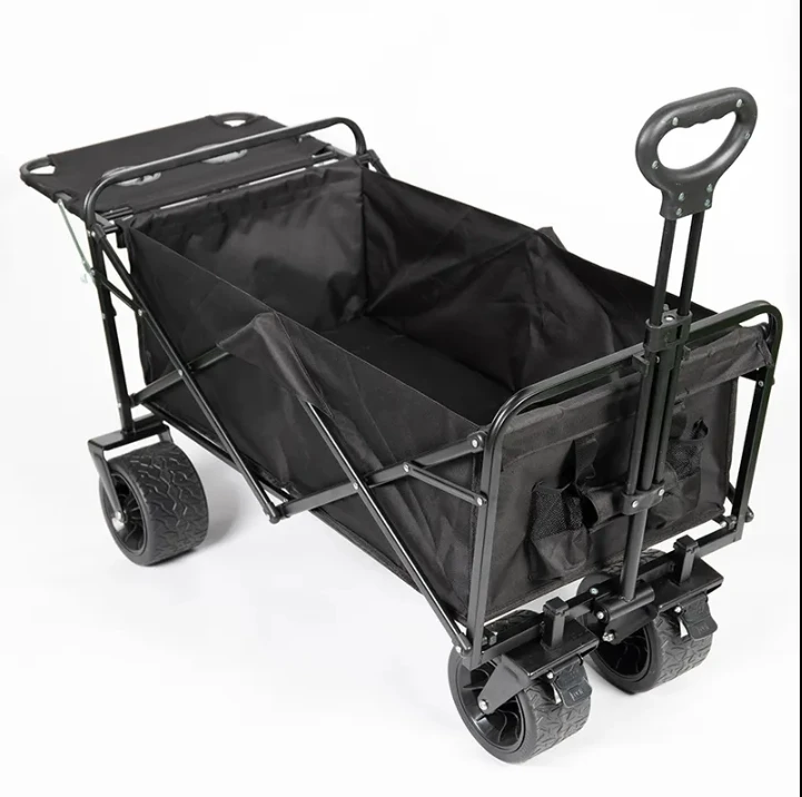

Lightweight 4-Wheel Foldable Wagon Cart Outdoor Camping Liable Rolling Container with Comfortable Seat Easy Folding Trolley Cart