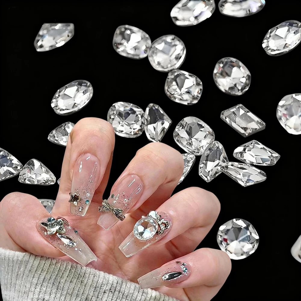 15Grids 3D Mixed Shape Glass Gemstone Nail Art Rhinestones Luxury Colorful Glitter Crystal Diamond Nail Jewelry Nail Decorations