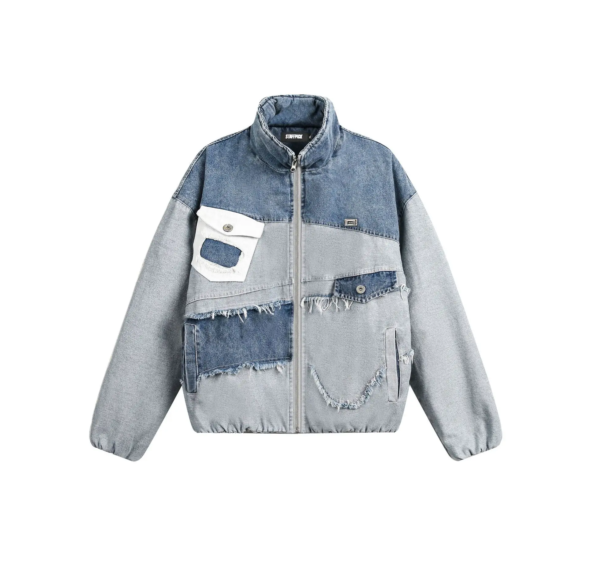 

Distressed Patchwork Men's Winter Denim Jackets, American Vintage Mens Warm Utility Jacket, Womans Streetwear Coats