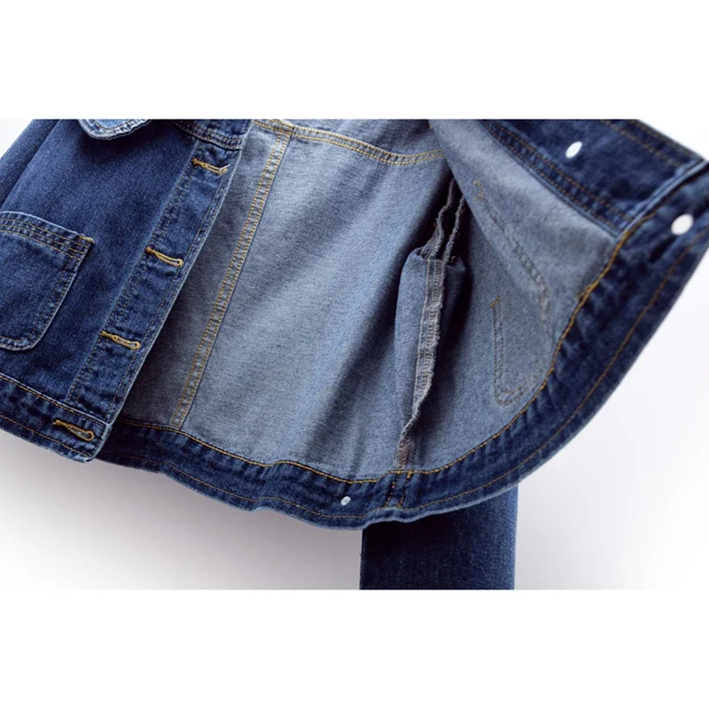 Vintage Dunkelblau Sailor Kragen Denim Jacke Frauen Lose Kurze Cowboy Oberbekleidung Langarm Große Tasche Jeans Jacke Mantel Weibliche