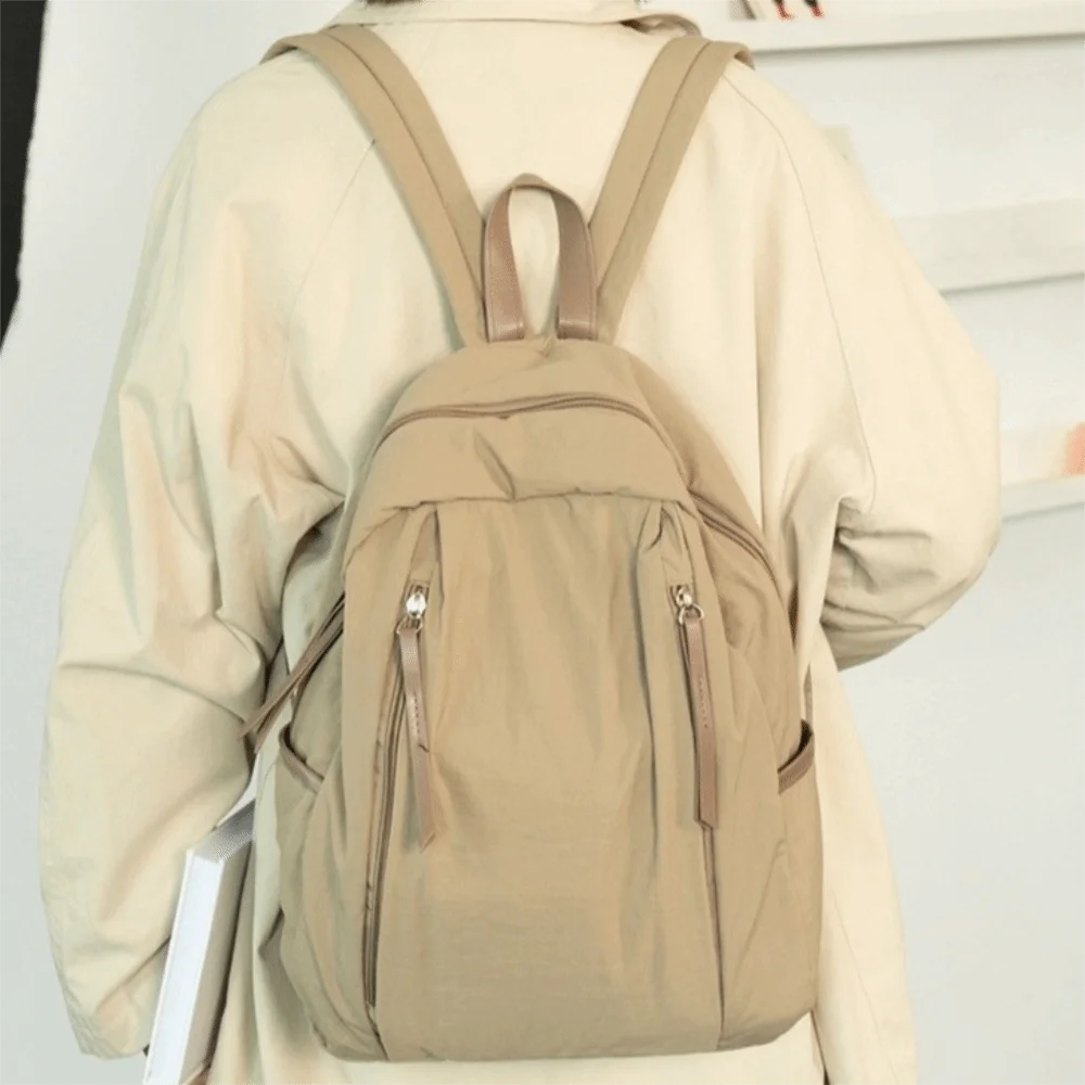 Simple Solid Color Travel Backpack Lightweight Versatile Nylon Backpack Korean Style Multi-pocket Student Schoolbag Men
