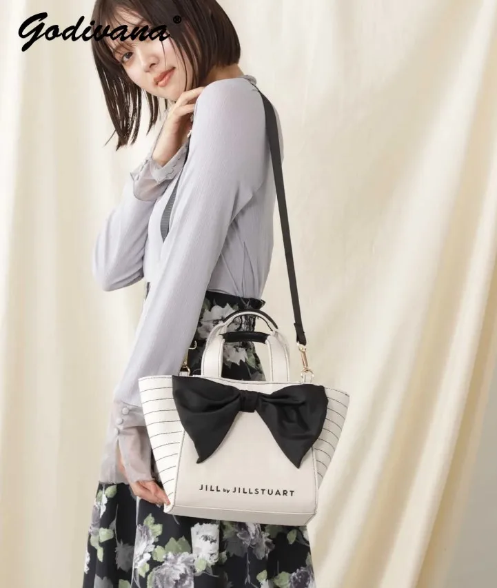 Japanese Fashion Bowknot Decorative Crossbody Canvas Bag Office Ladies Casual Shoulder Bags All-match Handbags