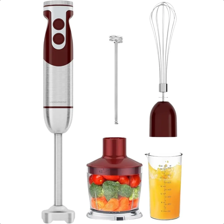 

5in1 Immersion Hand Blender Set with Variable Speed 400W Stainl Steel Includes Chopper Whisk Milk Frother and Beaker Ideal for