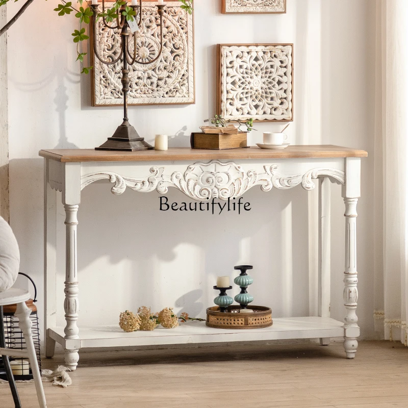 

Solid wood retro entrance door entrance platform against the wall high spacing flower rack