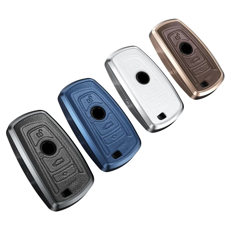 

Aluminum Alloy Leather Car Key Case Cover for BMW 1 2 3 4 5 6 7 Series X3 X4 4 Buttons Auto Remote Shell Protect Accessaries