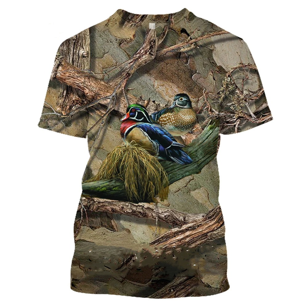 Camiseta con estampado 3D para hombre y mujer, camisa de manga corta con estampado de camuflaje, Animal de caza, pato, pájaro, moda de verano