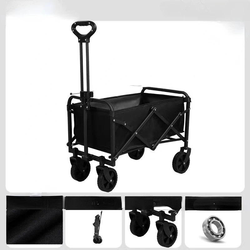 

Collapsible Trolley Garden Beach Cart Utility Outdoor Camping Eavy Duty Wagon 4 Wheels Black