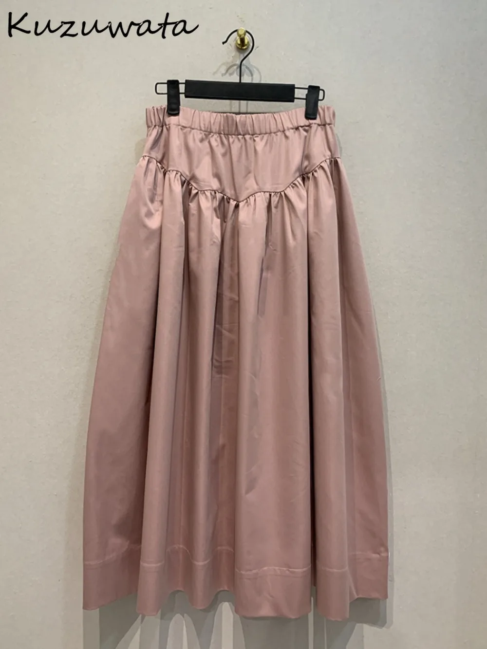 Kuzuwata Moda A-line Elegant Loose High Waist Skirt Slim Fit Casual All-match Zip Faldas Japan New High Waist Ruched Mujer Falda