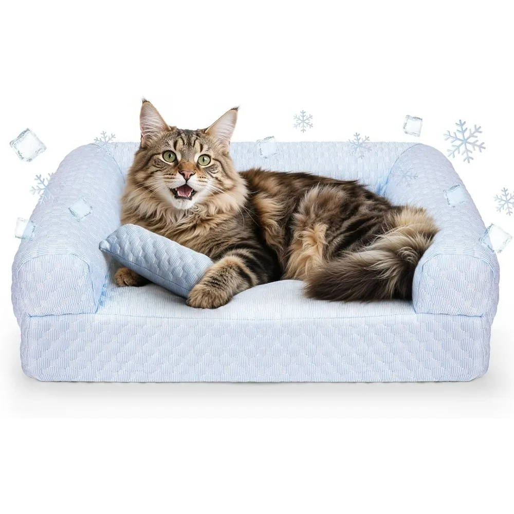 

Cat Bed, Cat Beds for Indoor Cats, Summer Cooling Pet Sofa Bed, Washable Medium Pet Bed for Puppy and Small to Large Kitten