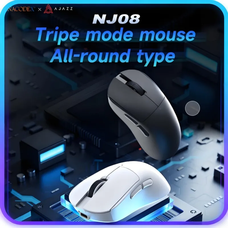 

AJAZZ NJ08 трехрежимная игровая мышь, асимметричная структура, эргономика, 300 мАч, 70 г, игровая мышь с RGB-подсветкой для ПК, аксессуары для геймеров, подарок