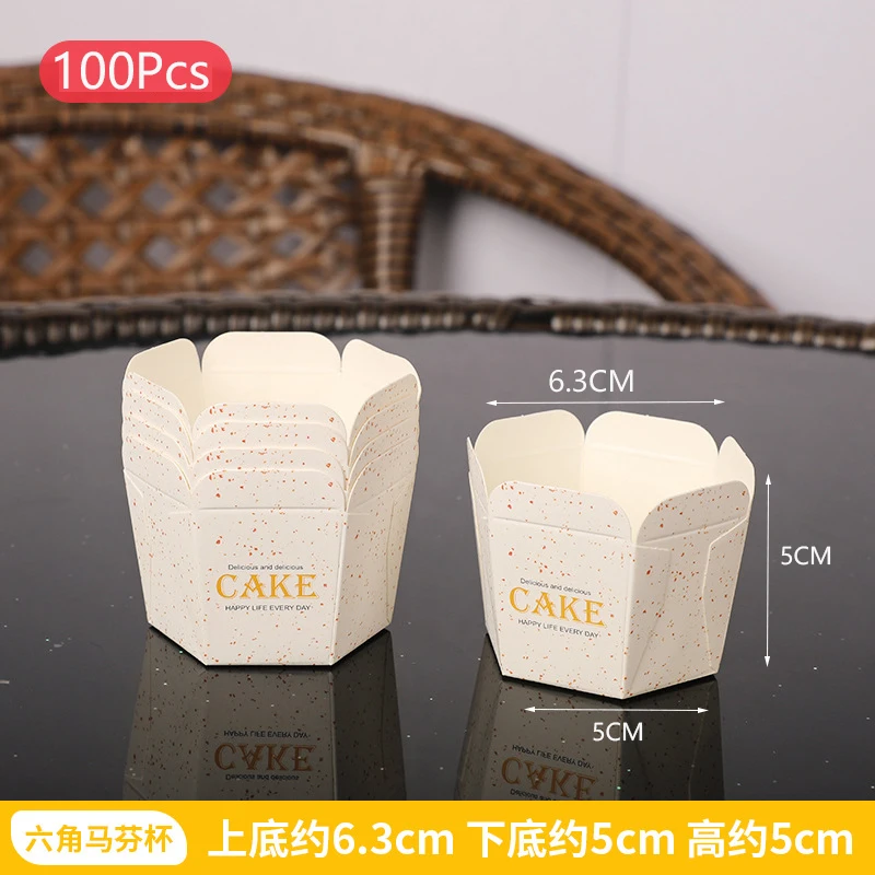 100pcs Hexagon Cupcake Paper Cups Muffin Cake Cup Baking Packaging Cupcake Cups Paper Bakery Party Supplies