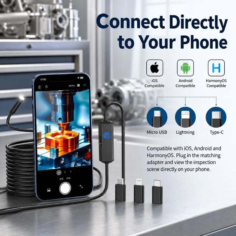 3‑in‑1 OTG Endoscope Camera IP67 Waterproof Borescope Inspection Camera For IOS Android HarmonyOS Phone Photo Video