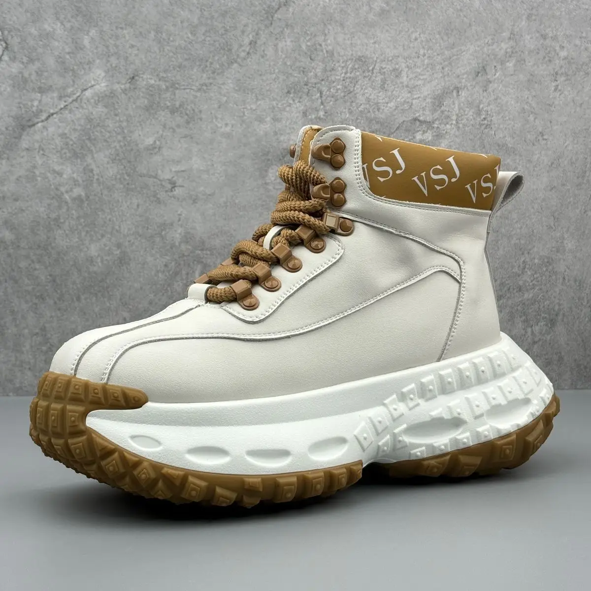 

White Thick Soled Men Boots with Elevated Height Inside Outdoor Casual Versatile High-top Shoes High Top Board Boots for Men