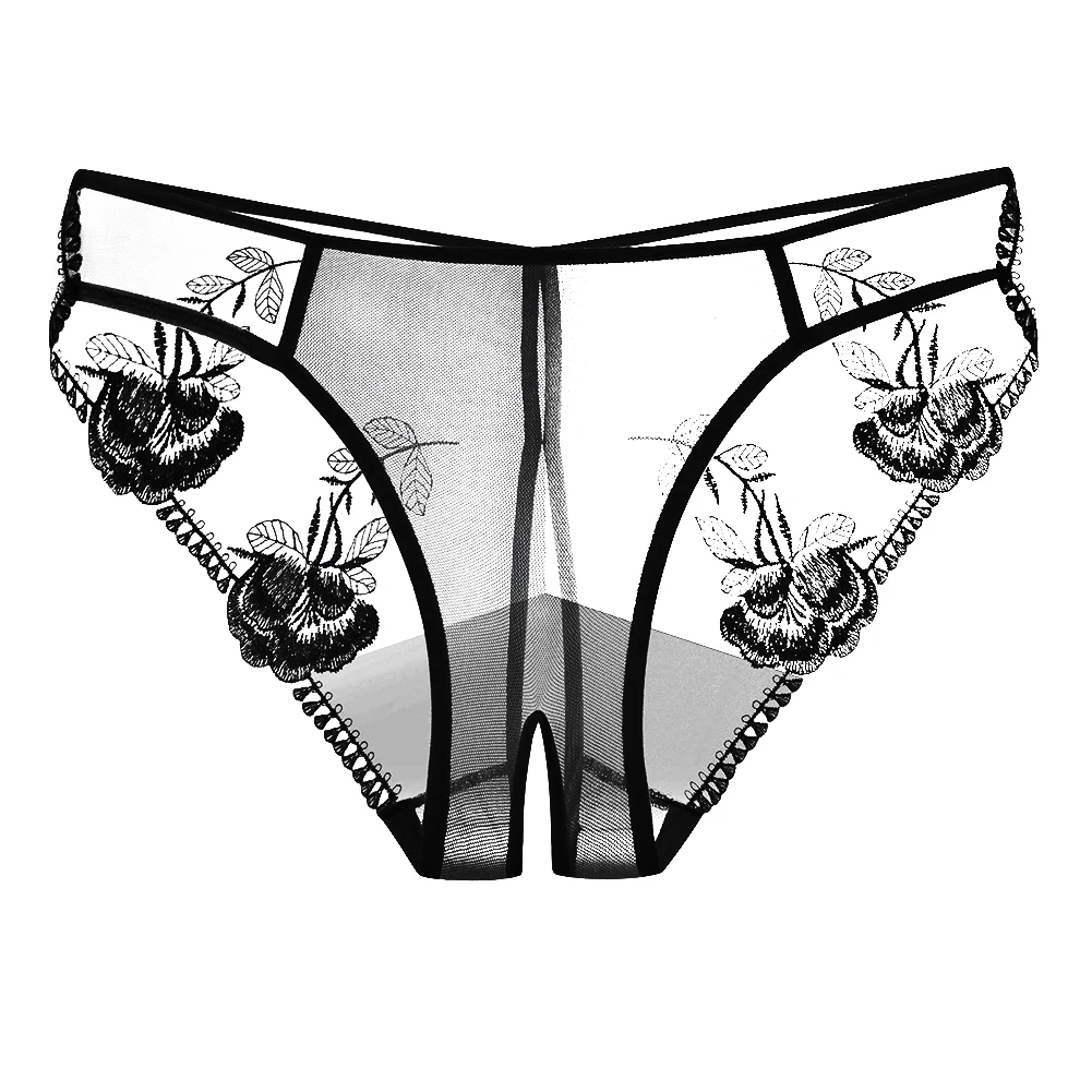 

Sexy Women Lace Lingerie Floral Embroidery Panties Open Crothless Underwear Ultra-thin Transparent Knickers Erotic Briefs