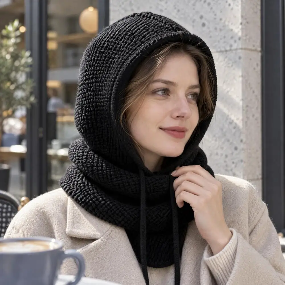 Windproof Ear Protection Headgear Knit Balaclava Hooded Scarf Thick Winter Ear Protection Hat Windproof for Outdoor for Women