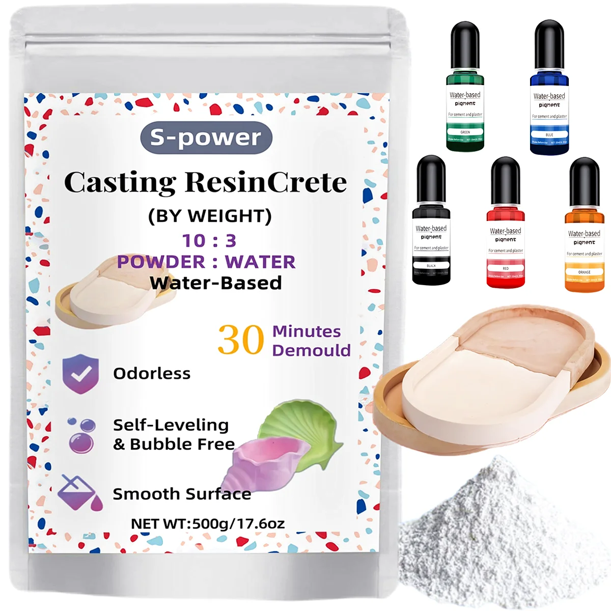 

1.1lbs Resin Casting Powder High-Strength Bubble-Free Fine White Plaster for Jewelry & DIY Crafts , Mixable Art Molding Compound
