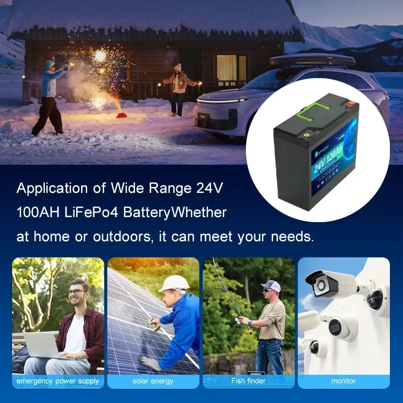 24V 100Ah LiFePO4 Lithium Battery Pack，Rechargeable Deep Cycle Storage Battery for Solar System RV Camping Off Grid Power Supply - view 4