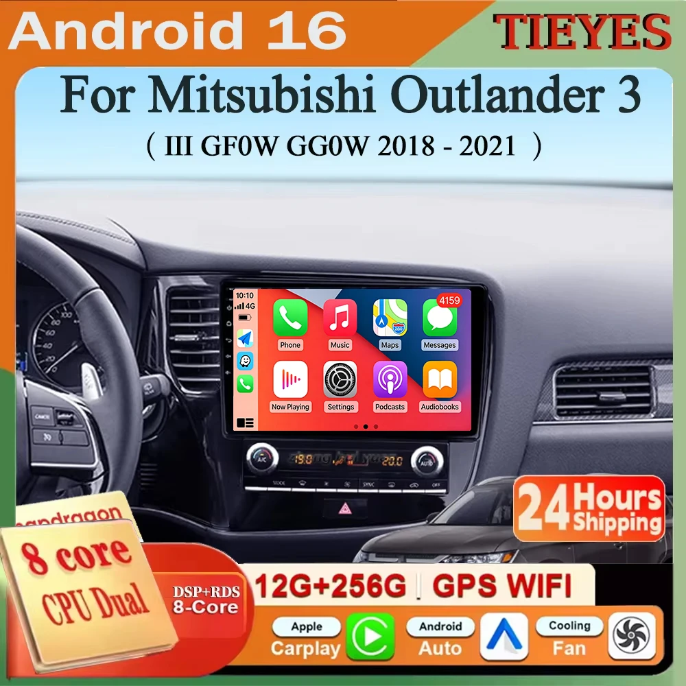 Android 16 Carplay&Auto Car Radio Navigation Multimedia Stereo Player GPS For Mitsubishi Outlander 3 III GF0W GG0W 2018 - 2021